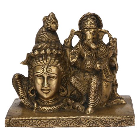 Buy Kartique Lord Ganesha With Shiva Bhagwan Murti Statue In Brass Idol