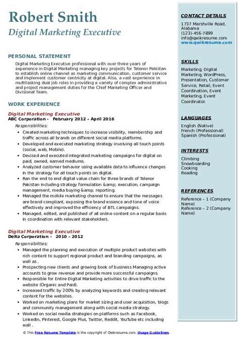 10 Digital Marketing Executive Resume Samples And Templates For 2025