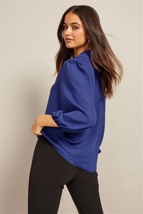 Buy Friends Like These Blue V Neck Bow Front 3 4 Sleeve Blouse From