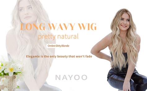 NAYOO Long Ombre Dirty Blonde Wavy Wig For Women 26 Inch Middle Part