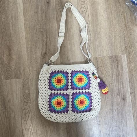 Granny Square Lined Bag Crochet Bag Purse Crochet Tote Retro Bag