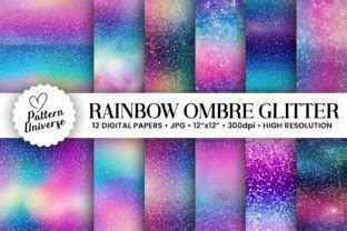 Rainbow Ombre Glitter Digital Papers Graphic by Pattern Universe ...