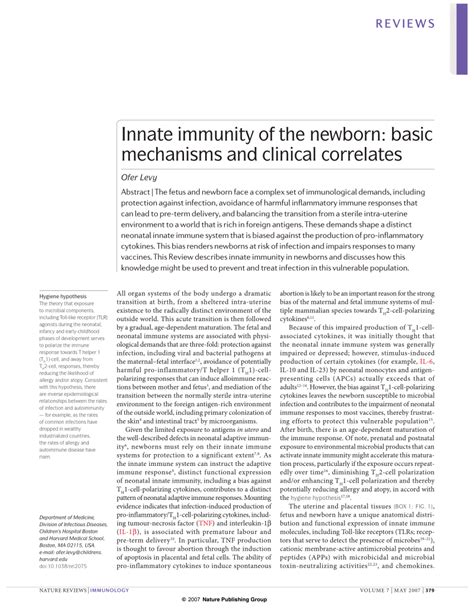 Pdf Innate Immunity Of The Newborn Basic Mechanisms And Clinical