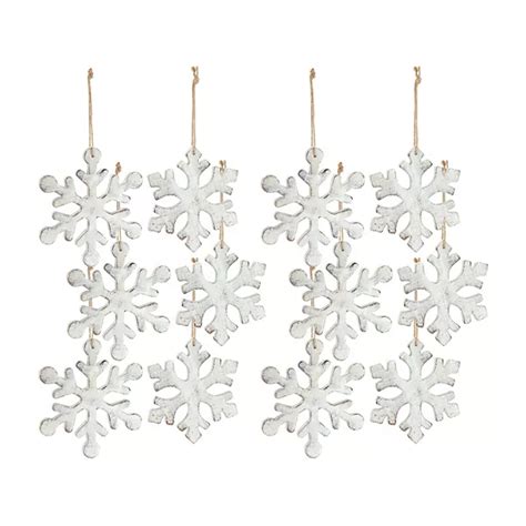 White Washed Wooden Snowflake Ornament Set Of 12