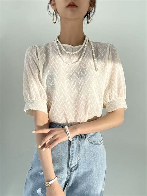 Dazy Key Hole Back Puff Sleeve Blouse Shein Usa