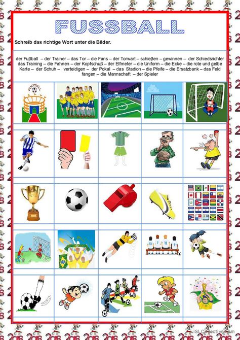 Fuβball bildwörterbücher ode Deutsch DAF Arbeitsblätter pdf doc