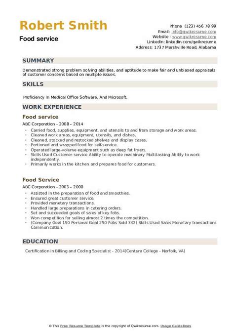 Food Service Resume Samples Qwikresume