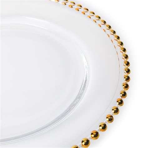 Wholesale Wedding Party Glass Charger Plates 8 25 Inch Gold Beaded Dinner Serving Plates For