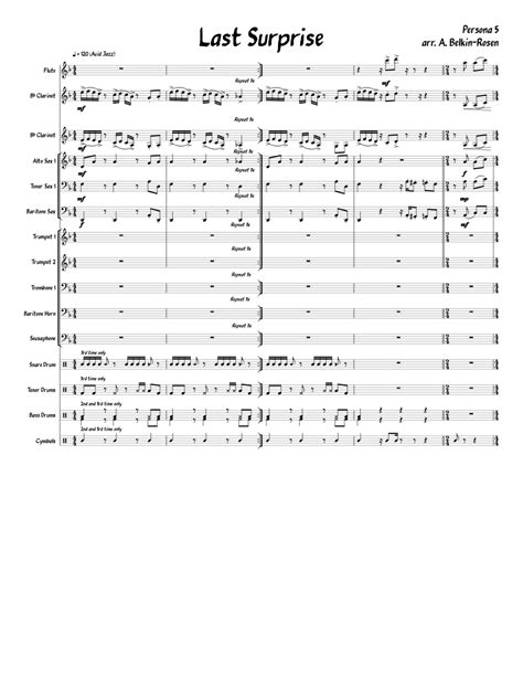 Last Surprise Marching Band Persona 5 Sheet Music For Flute Clarinet Alto Saxophone