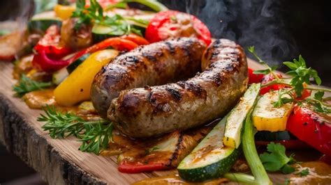 Premium Photo Grilled Sausage And Vegetables