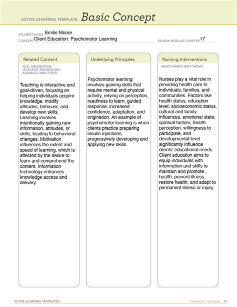 Client Education Psychomotor Learning ACTIVE LEARNING TEMPLATES