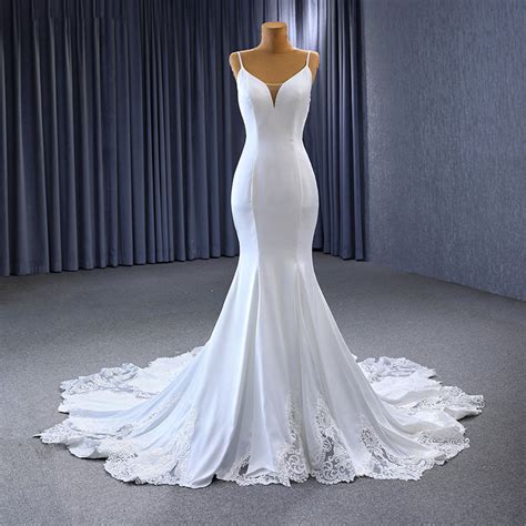 Simple Elegance White Spaghetti Strap Mermaid Wedding Gown Exclusive Larosabride