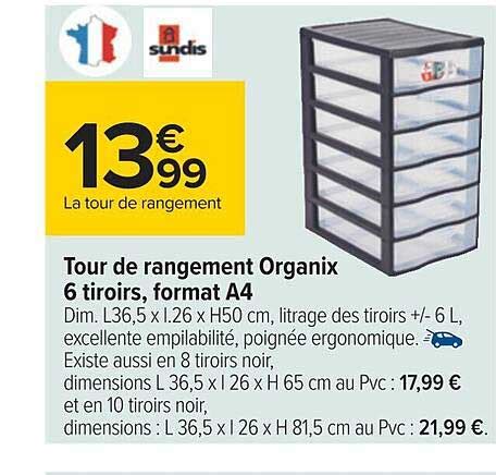 Promo Tour De Rangement Organix 6 Tiroirs Format A4 Chez Carrefour