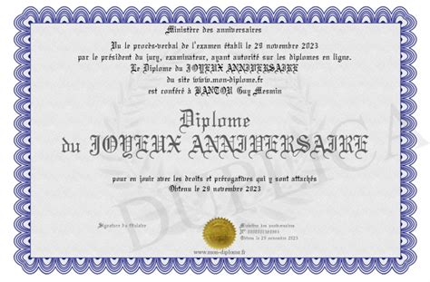 Diplome Du Joyeux Anniversaire