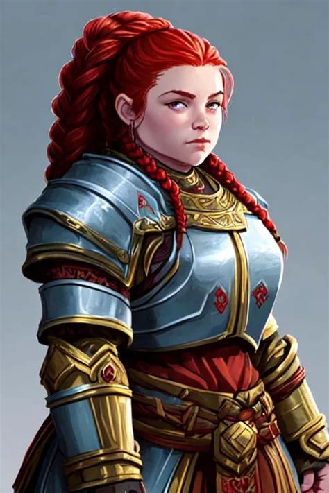 Female Dwarf Paladin In Brass Full Plate Armor With OpenArt