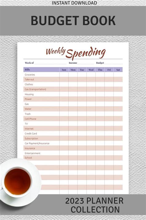 A Printable Weekly Planner With A Cup Of Tea On It And The Text Budget