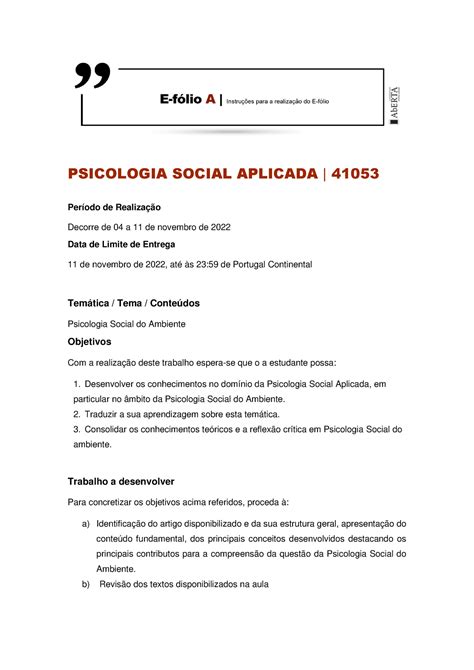 E fólio A PSA EFólio A Psicologia Clínica e da Saúde 41048 22 23