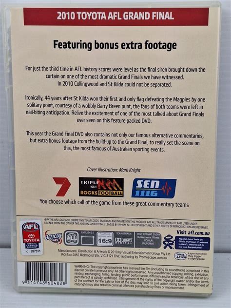 2010 Grand Final Collingwood Vs St Kilda Weg Knight Cover DVD The