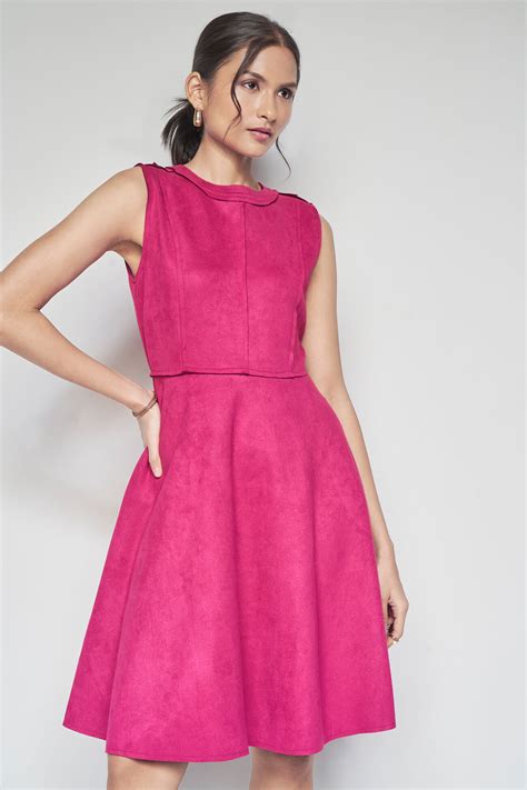 Buy our Dark Pink Solid Flared Dress online from ANDIndia SC- F23AB016DRSDE