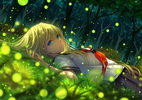 Anime Girl Young Blond Lying Wallpaper Coolwallpapers Me