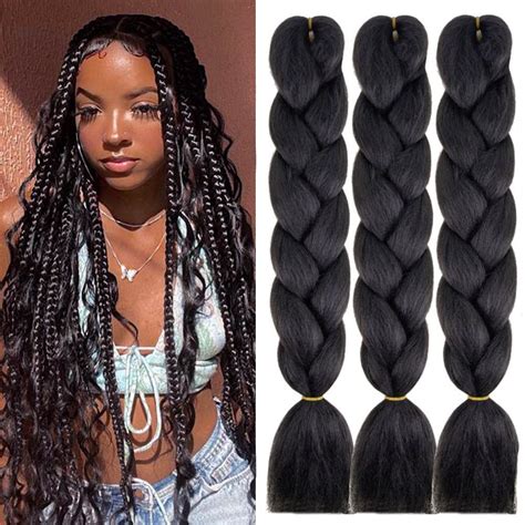 1 Paquete De Extensiones De Cabello Trenzado Negro Natural Para Mujeres