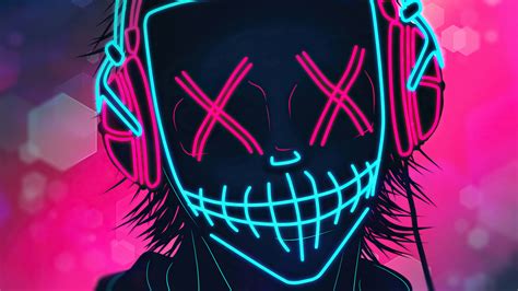 2048x1152 Mask Boy Listening Music Neon 4k Wallpaper2048x1152 Resolution Hd 4k Wallpapers