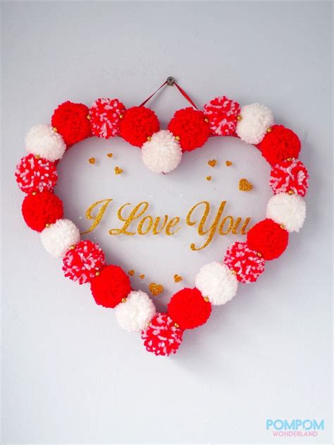 Pompom Heart Wall Hanging Valentines Day T Custom Name Door