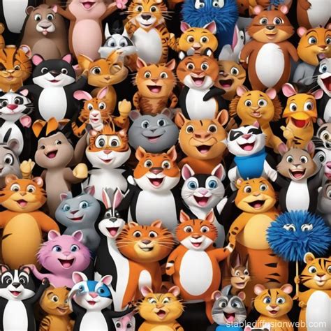 cheering cartoon animals stable diffusion