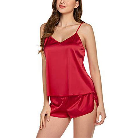 Famy Sexy Silk Women S Pajamas Set V Neck Lace Camisole Sleeveless Shorts Lingerie Jelly