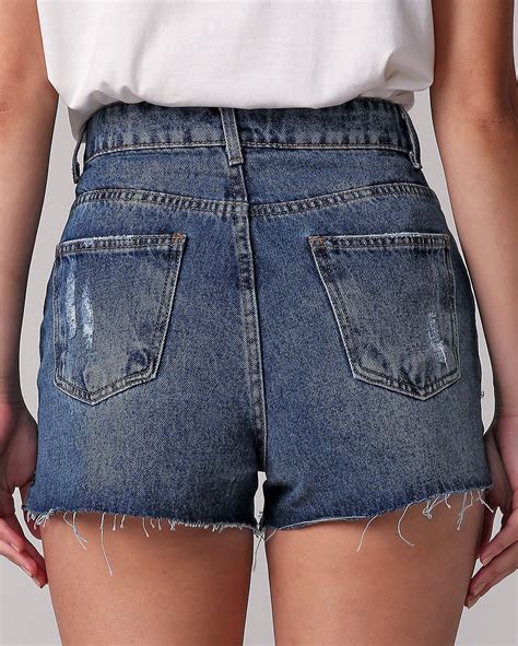 Riachuelo Short Jeans Feminino Hot Pant Destroyed Estonado Denim Claro Pool By Riachuelo
