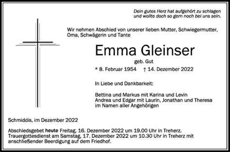 Traueranzeigen Von Emma Gleinser Schwaebische De Trauerportal