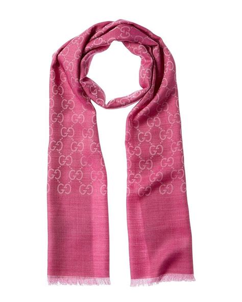 Gucci Logo Small Jacquard Wool And Silk Blend Scarf In Pink Lyst