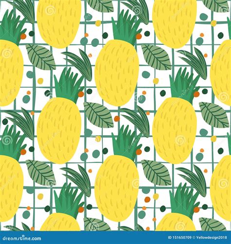 Pineapple Seamless Pattern On Stripe Background Hand Drawn Pineapple