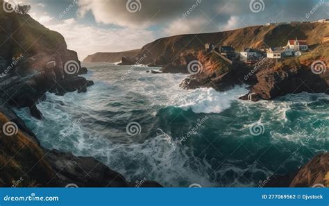 Majestic Sandstone Cliff Breaks Against Eroded Coastline Generated By