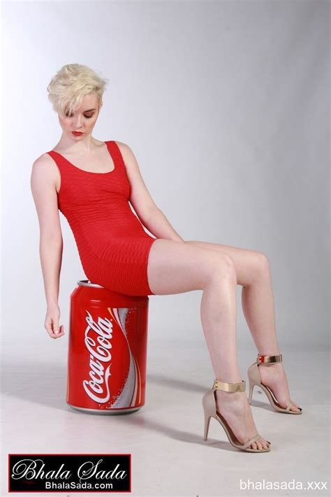 Hot Blonde Babe In Red Dress Poses With Giant Coke Can 15 Photos