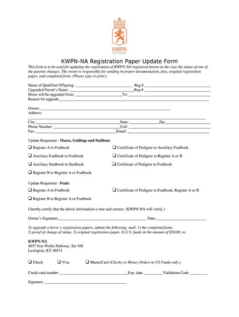 Fillable Online Kwpn Na Kwpn Na Registration Paper Update Form Fax