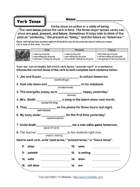verb tense worksheets