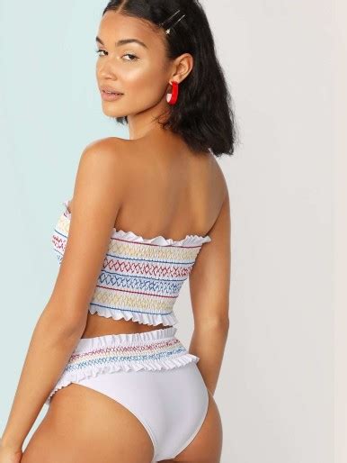 Striped Smocked Bandeau Bikini Set