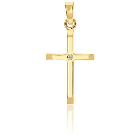 Pendentif croix bombée Or Jaune 750 et diamant 0 005ct Vandona Ocarat