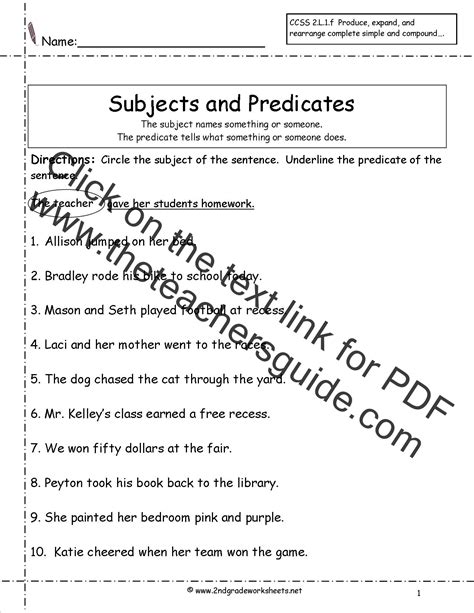 Subjects And Predicates Worksheets K5 Learning Worksheets Library