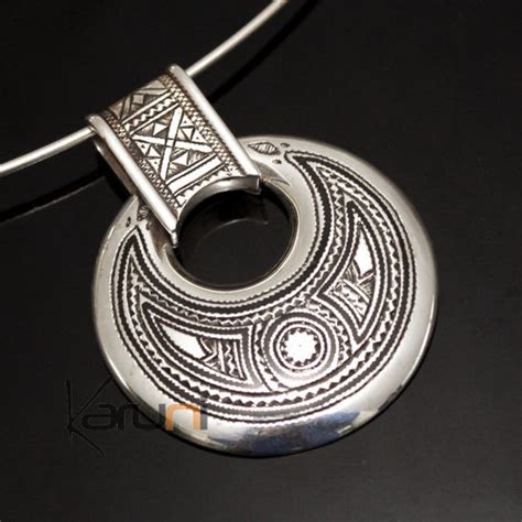 African Necklace Pendant Sterling Silver Ethnic Jewelry Big Engraved