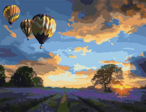 Painting By Numbers 50x65cm Sunset Hot Air Balloons