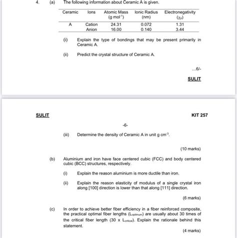 Solved 4. (a) The following information about Ceramic A is | Chegg.com 