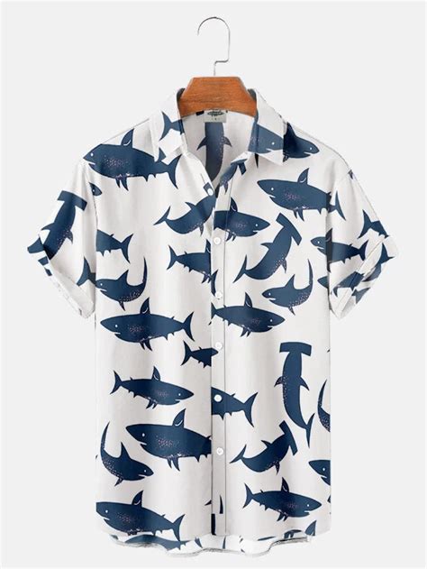 Kskan Hawaii Hemden Herren Hawaiian Hemd Haifisch Print Hemd Sommer