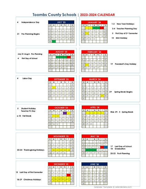 2023-2024 School Calendar | Toombs County High School