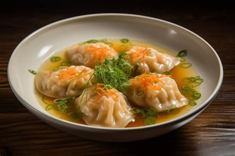 Premium Photo Shrimp Dumpling Soup In White Bowl