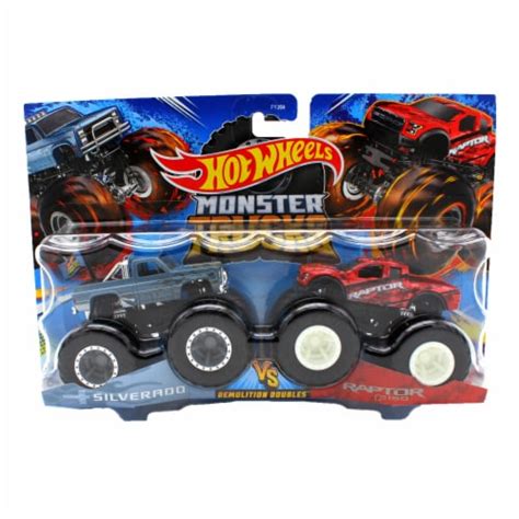 Hot Wheels Monster Trucks 1 64 Scale Demolition Doubles Silverado Vs F150 Raptor 1 Frys Food