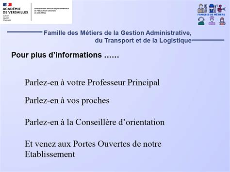 La famille des métiers Gestion administrative du transport et de la