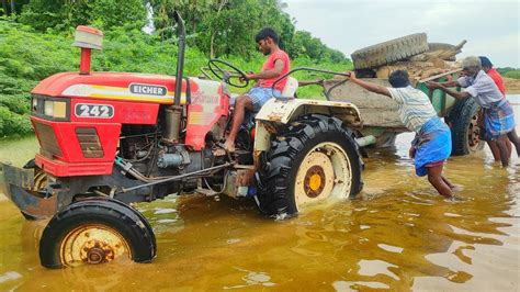 Eicher Tractor Stuck In Mud River JCB Machine Pulling Tractors