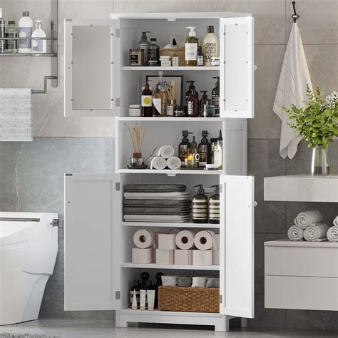 64” Bathroom Storage Cabinet,Freestanding Floor Cabinet with Open Compartments and Cabinets with ...